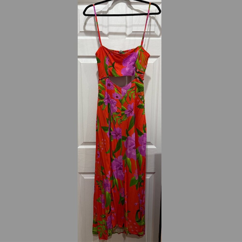 FARM Rio Vibrant Red Maxi Dress with Purple Floral Design - Picture 2 of 3